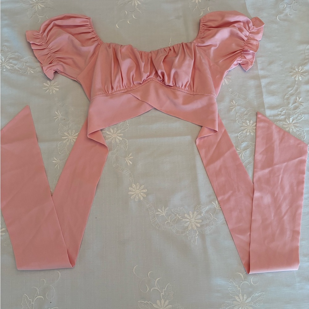 Pink Puff Sleeve Crop Top